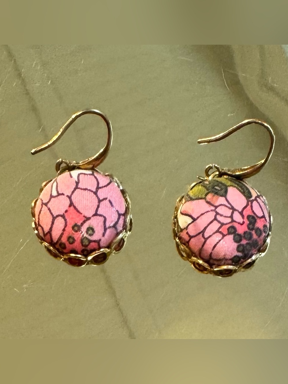 Pink Floral Fabric Drop Earrings - Women's Jewelry